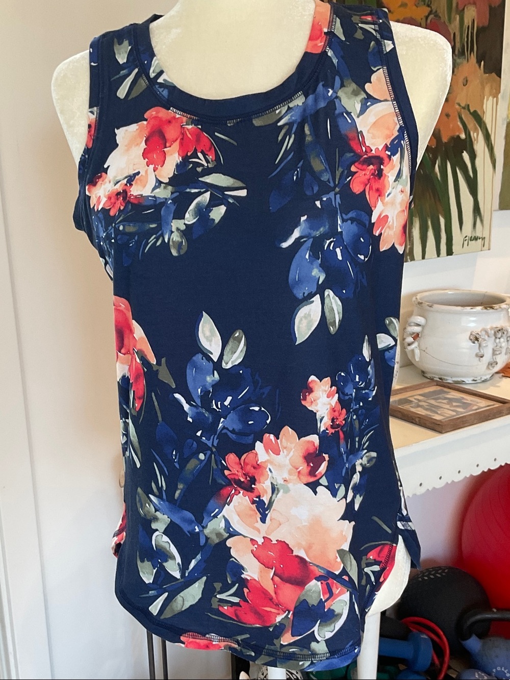 Tommy Bahama Navy Floral Tank with Coral and White Blooms